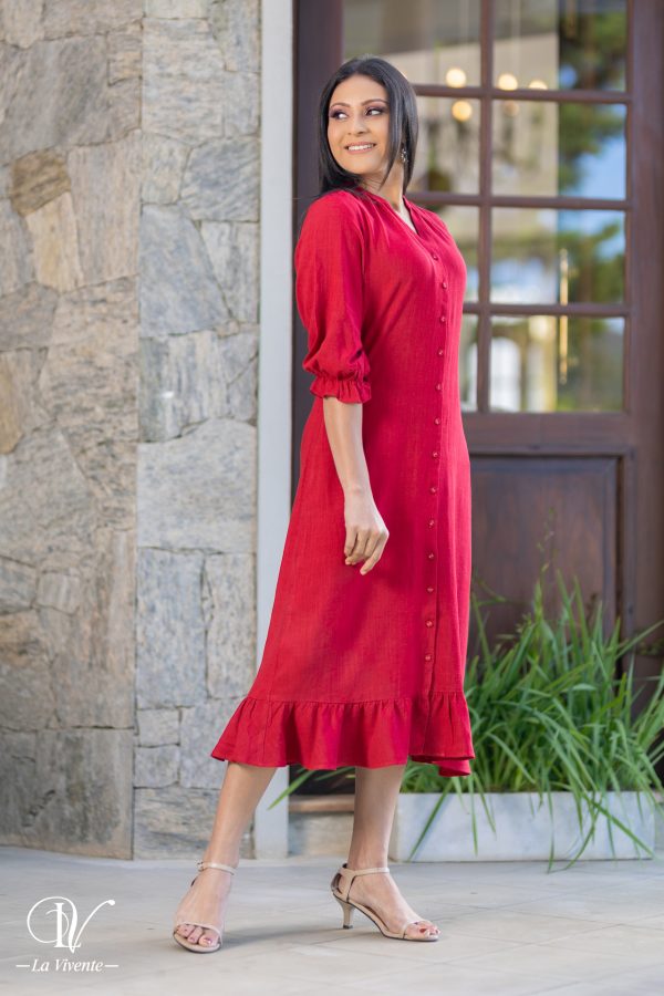 Button up Midi Dress With Frilled hem - Image 5
