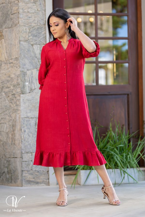 Button up Midi Dress With Frilled hem - Image 4