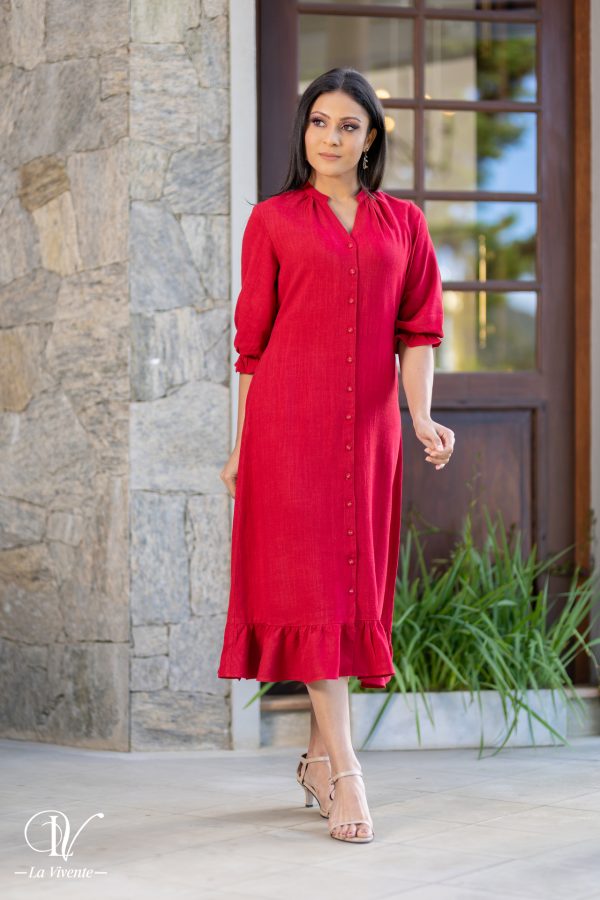 Button up Midi Dress With Frilled hem - Image 3