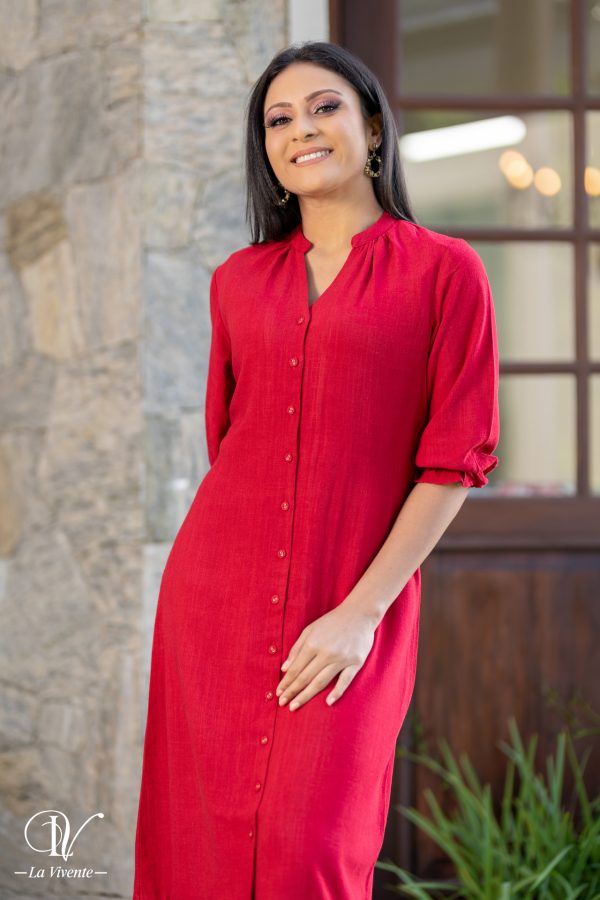 Button up Midi Dress With Frilled hem - Image 2