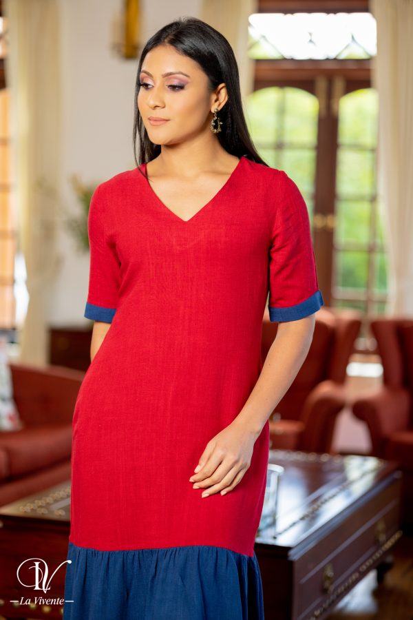 Color Block Dress With Flared Hem - Image 2
