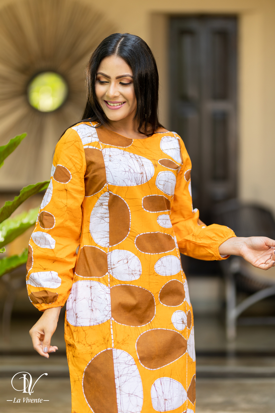 Short Abstract Long Sleeve Batik Dress