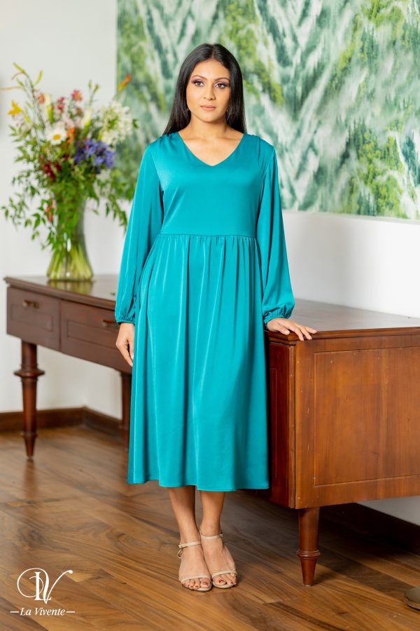 V-necked Satin Midi Dress - Image 5