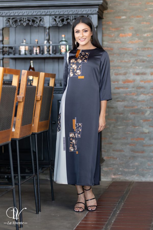 Printed two-tone evening dress - Image 4