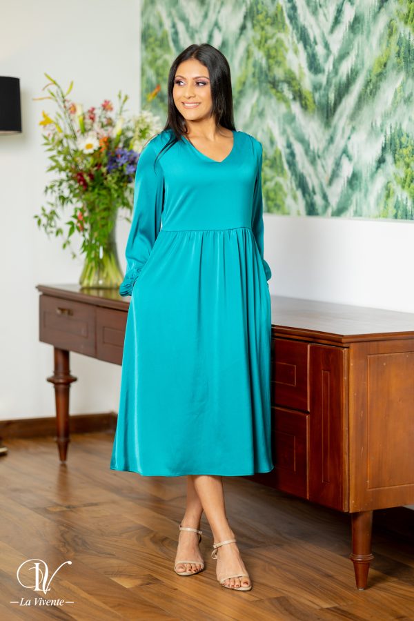 V-necked Satin Midi Dress - Image 3