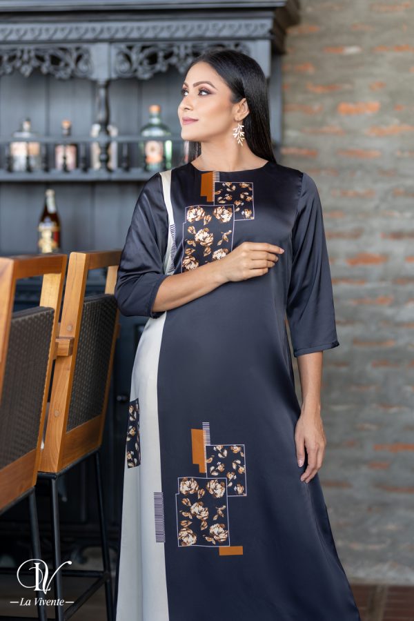 Printed two-tone evening dress - Image 3