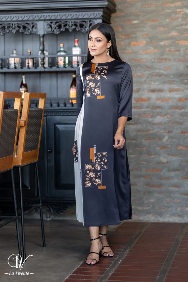 Printed two-tone evening dress - Image 2