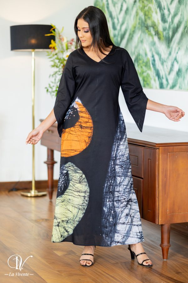 V-sleeved Batik Maxi Dress