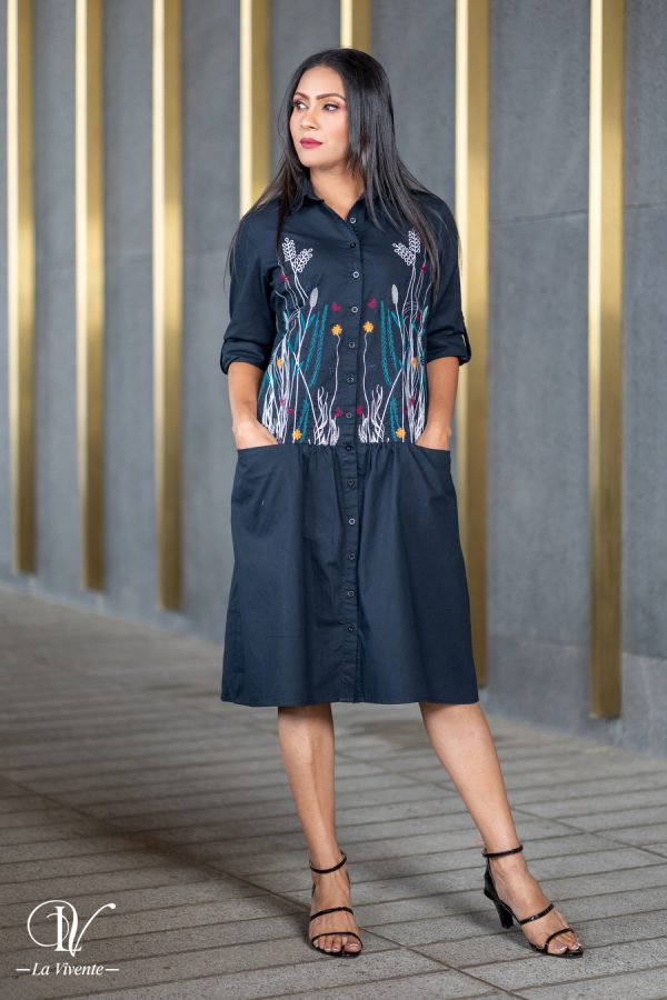 Embroidered Linen Shirt Dress - Image 3