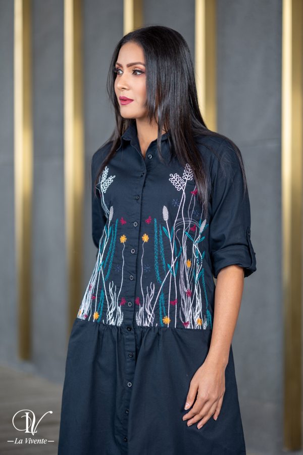 Embroidered Linen Shirt Dress - Image 4