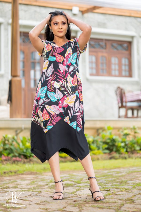 Printed Midi Dress With Zigzag Hem - Image 2