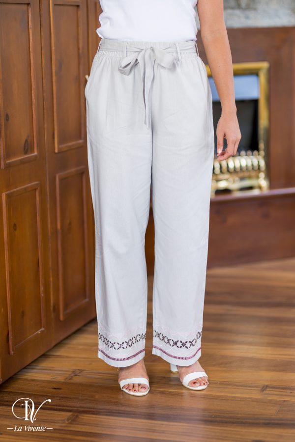Embroidered linen pant