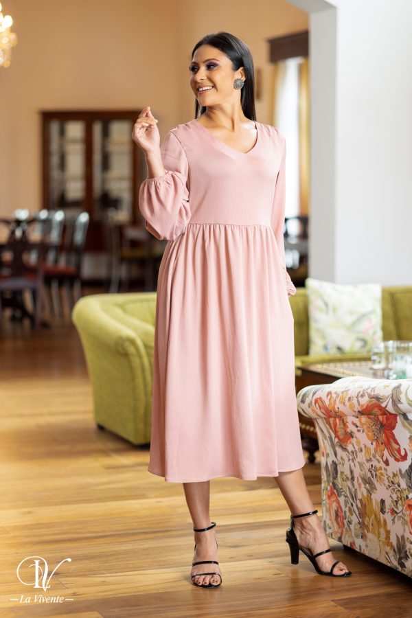 V-necked Satin Midi Dress