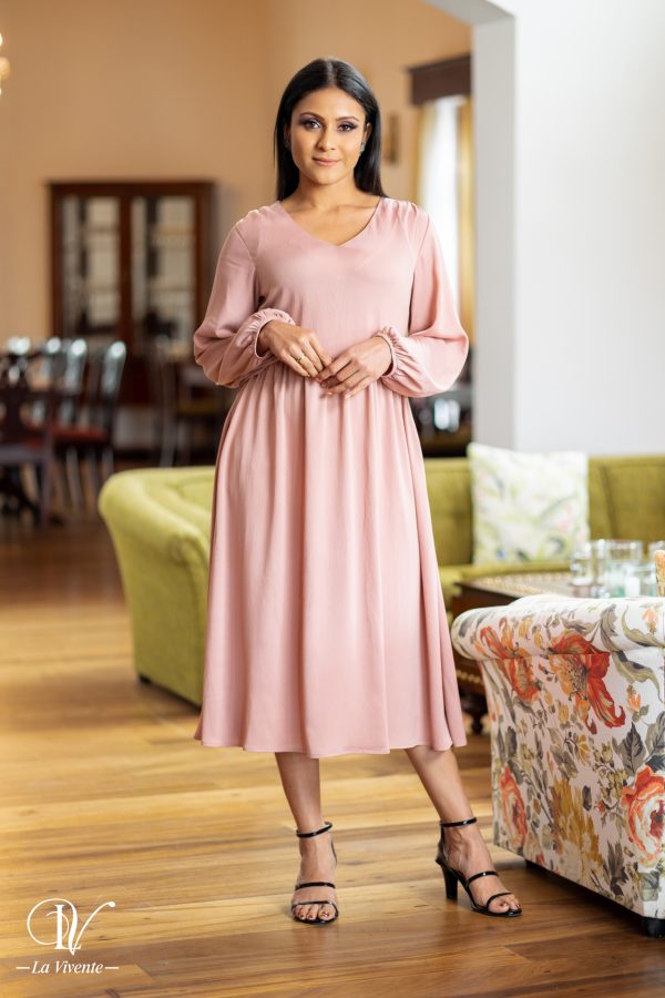 V-necked Satin Midi Dress - Image 2