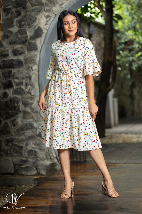 Floral Printed Ladder Tape Detailed Midi Dress - Image 4