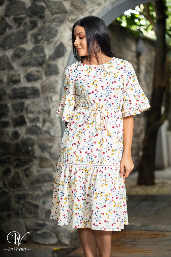 Floral Printed Ladder Tape Detailed Midi Dress - Image 3