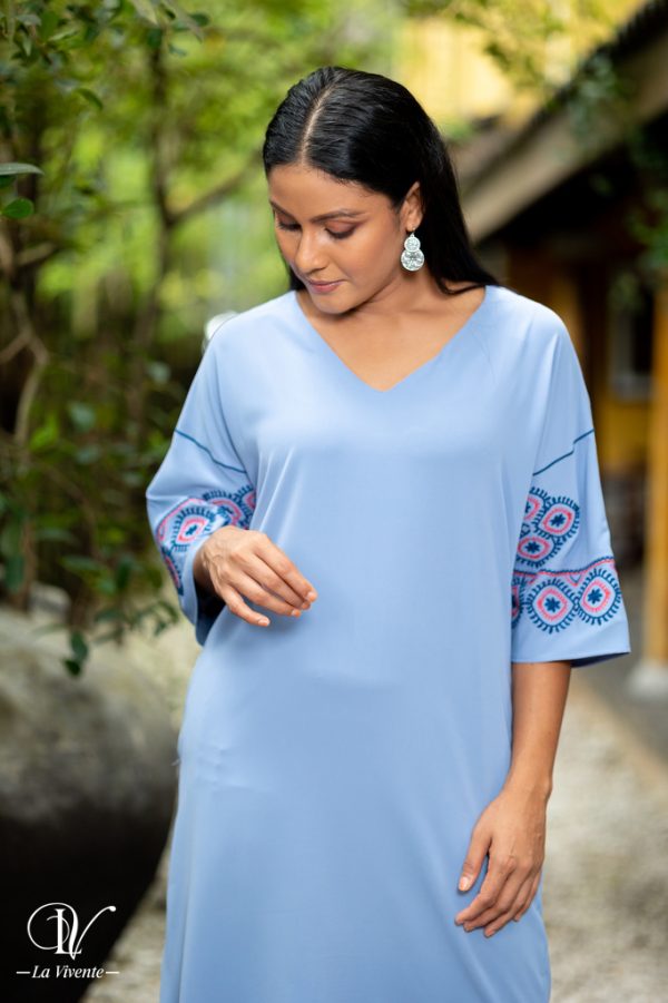 Embroidered Dropped  Sleeve Short Dress - Image 5