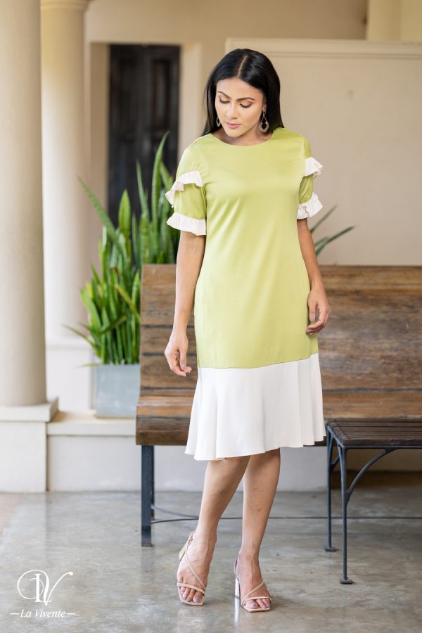 Two-tone Frill Sleeved Short Dress - Image 4