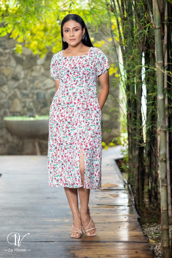 Floral Printed Midi Dress With Front Slit - Image 4