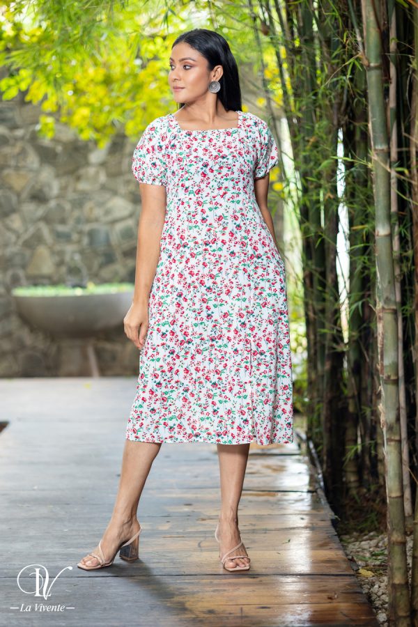 Floral Printed Midi Dress With Front Slit - Image 3