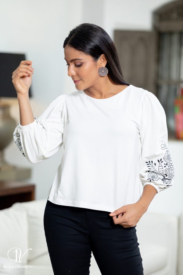Sleeve Embroidered Blouse Top - Image 2