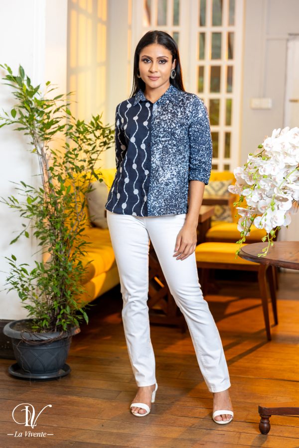 Shirt Collared Two-Tone Batik Top - Image 4