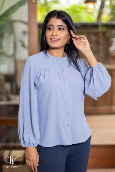 Ruffle Necked Button Up Blouse Top