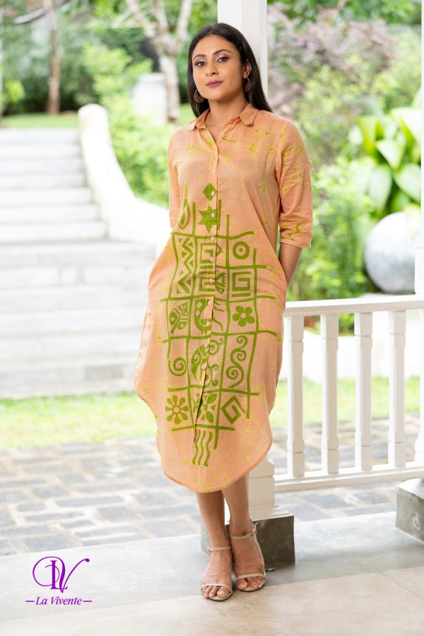 Tribal Printed Batik Shirt Midi Dress