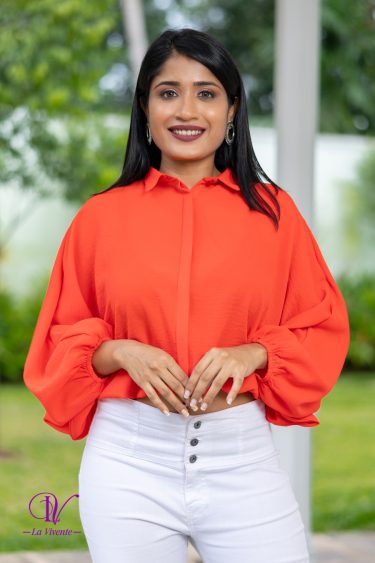 Balloon Sleeved Cropped Shirt Top