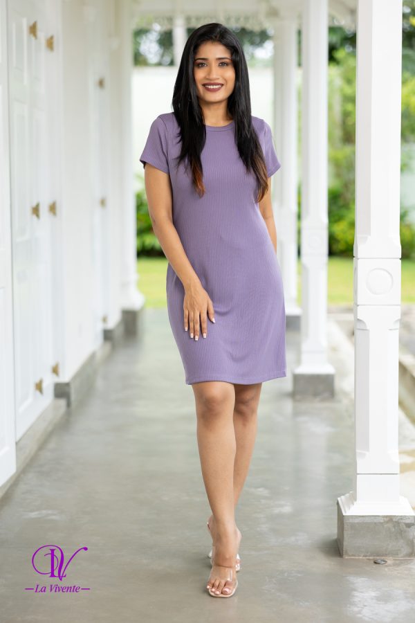 Crew Necked Bodycon Mini Rib Dress - Image 3