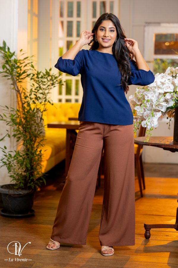 Round Neck Blouse Top With Sleeve Piping Detail - Image 4