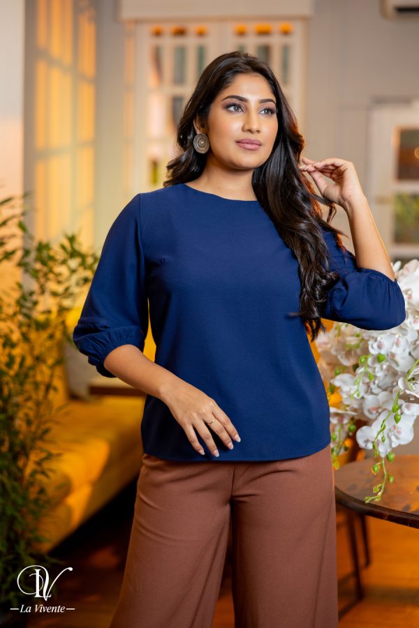 Round Neck Blouse Top With Sleeve Piping Detail - Image 2