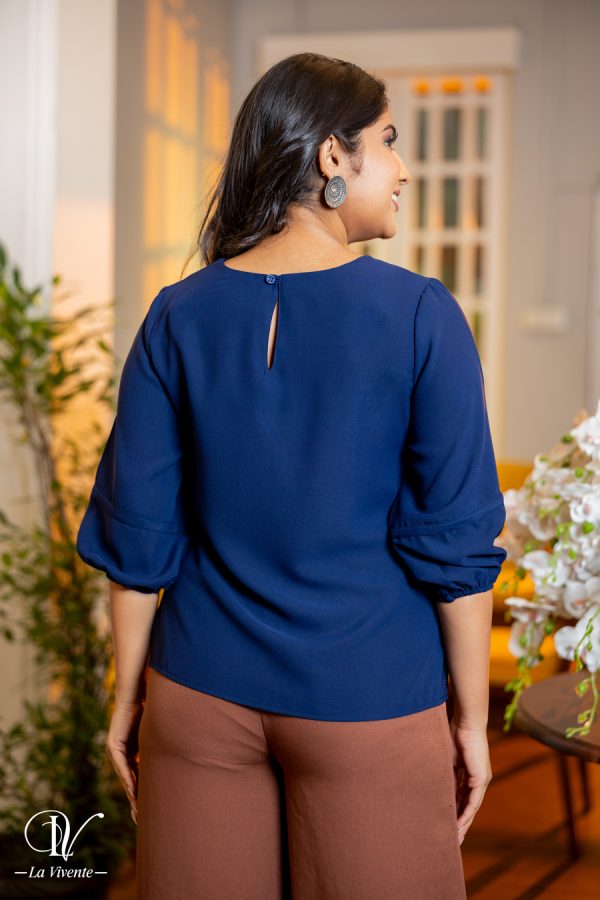 Round Neck Blouse Top With Sleeve Piping Detail - Image 3