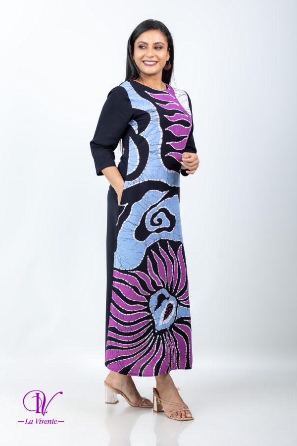 Abstract Printed Round Necked Batik Maxi Dress - Image 4