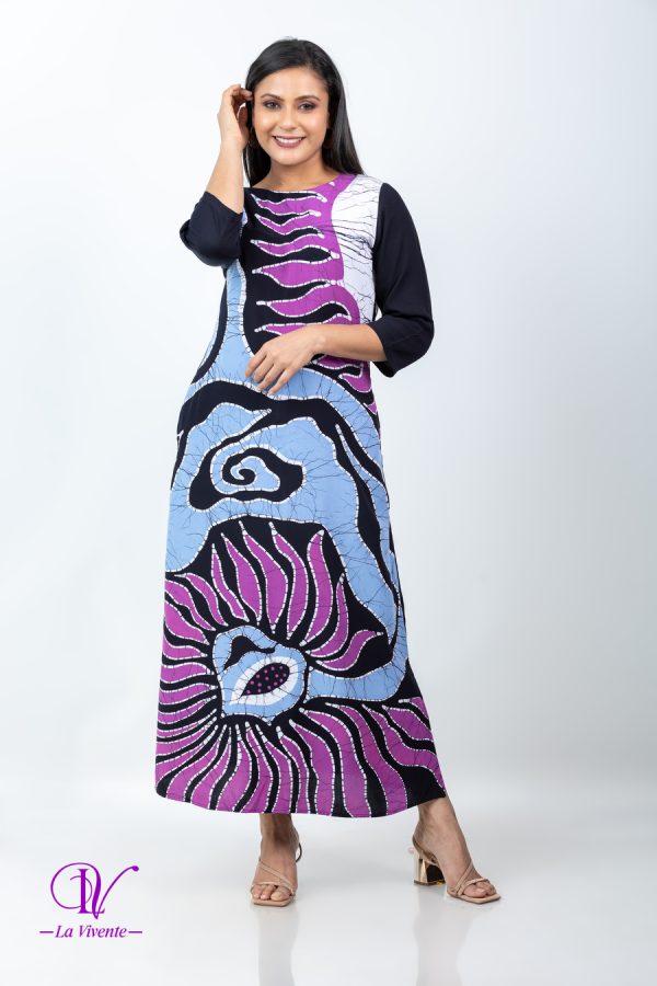 Abstract Printed Round Necked Batik Maxi Dress