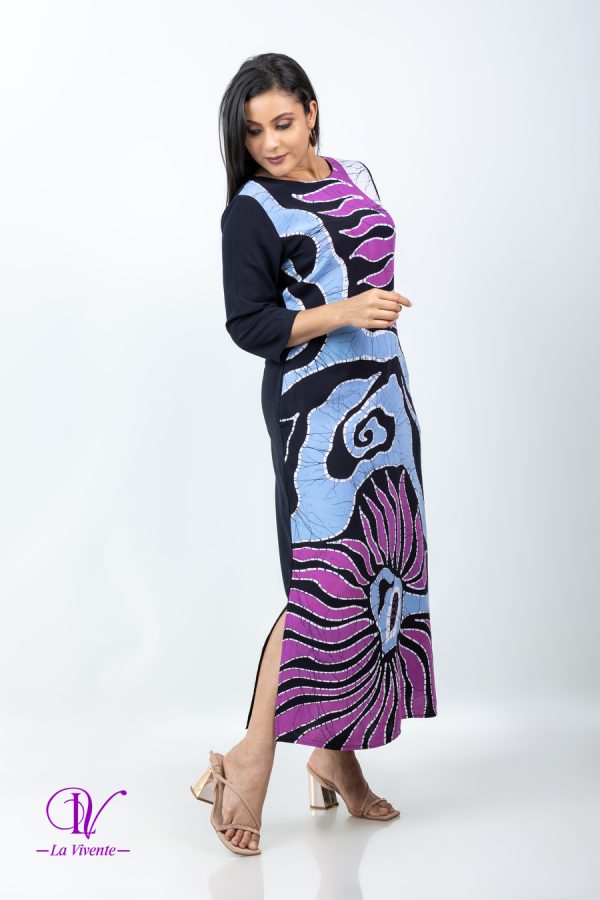 Abstract Printed Round Necked Batik Maxi Dress - Image 3