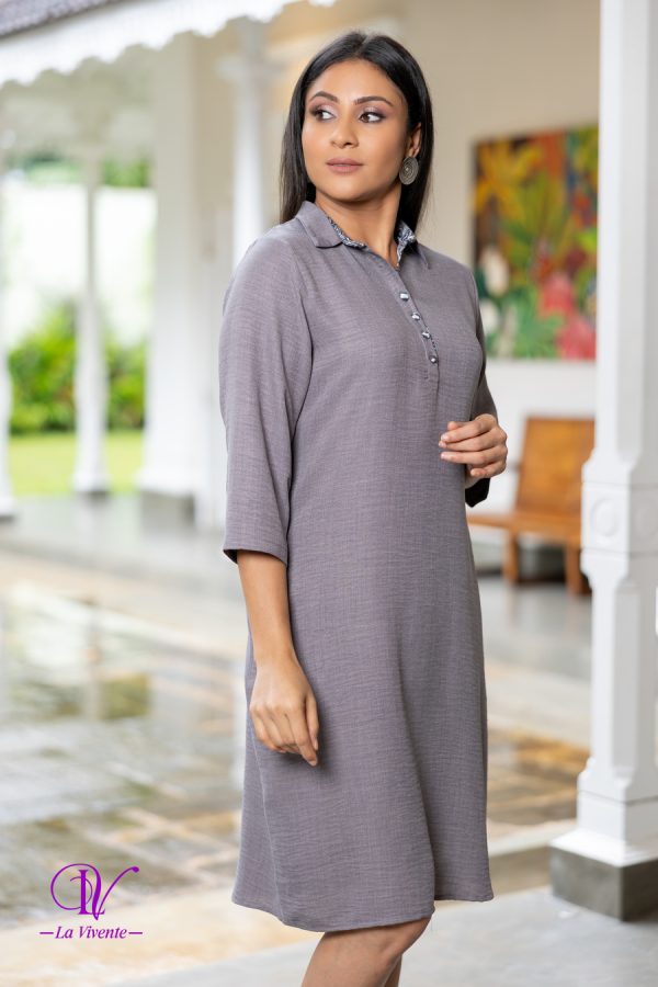 Placket Contrast Detailed Shirt Dress - Image 3