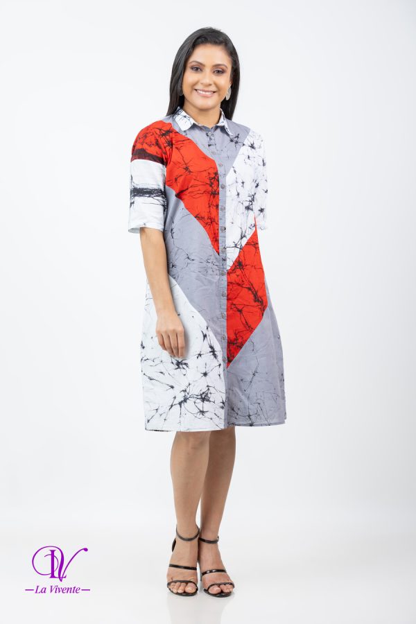 Three-Tone Color-Block Loose Fit Batik Short Dress