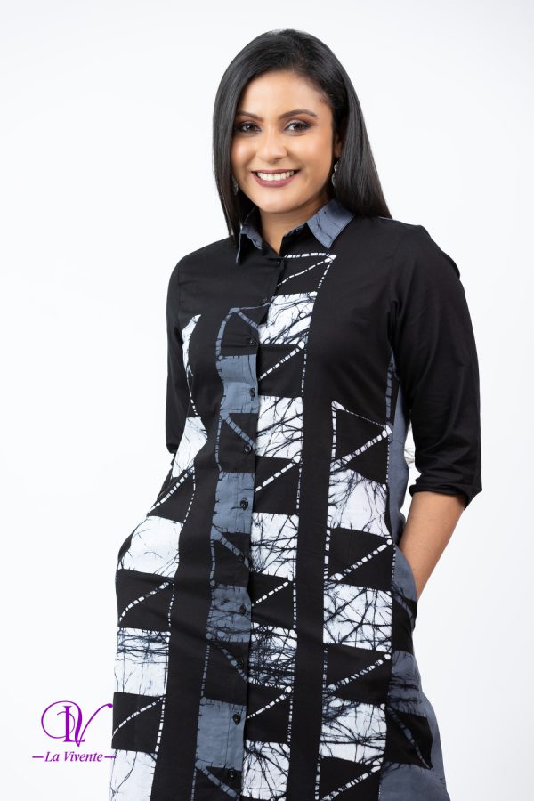 Square Patterned Batik Shirt Midi Dress - Image 4