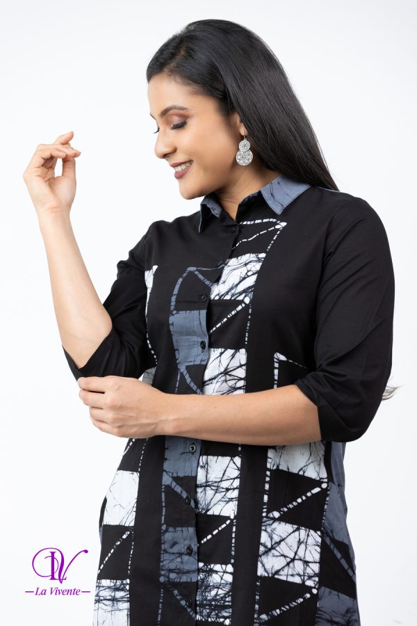 Square Patterned Batik Shirt Midi Dress - Image 5