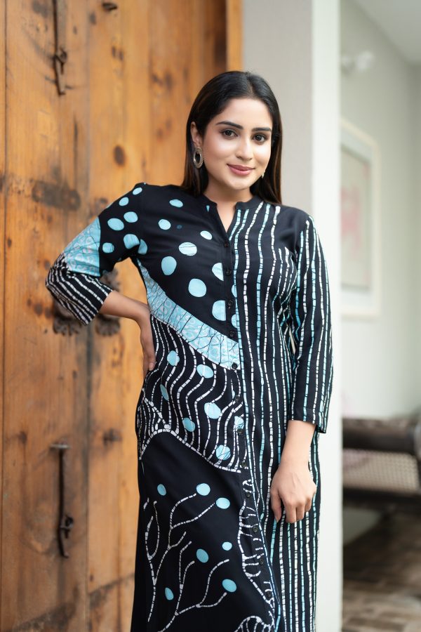 Abstract Printed Batik Maxi Shirt Dress