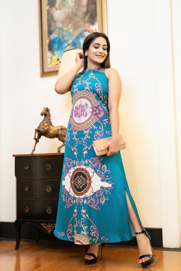 Baroque Patterned Sleeveless A-Line Maxi Dress - Image 3