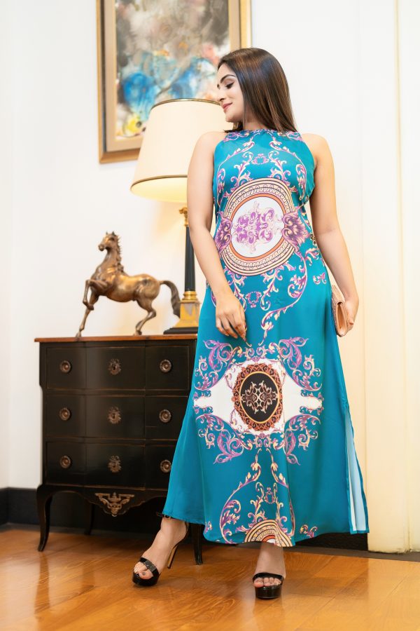 Baroque Patterned Sleeveless A-Line Maxi Dress - Image 4