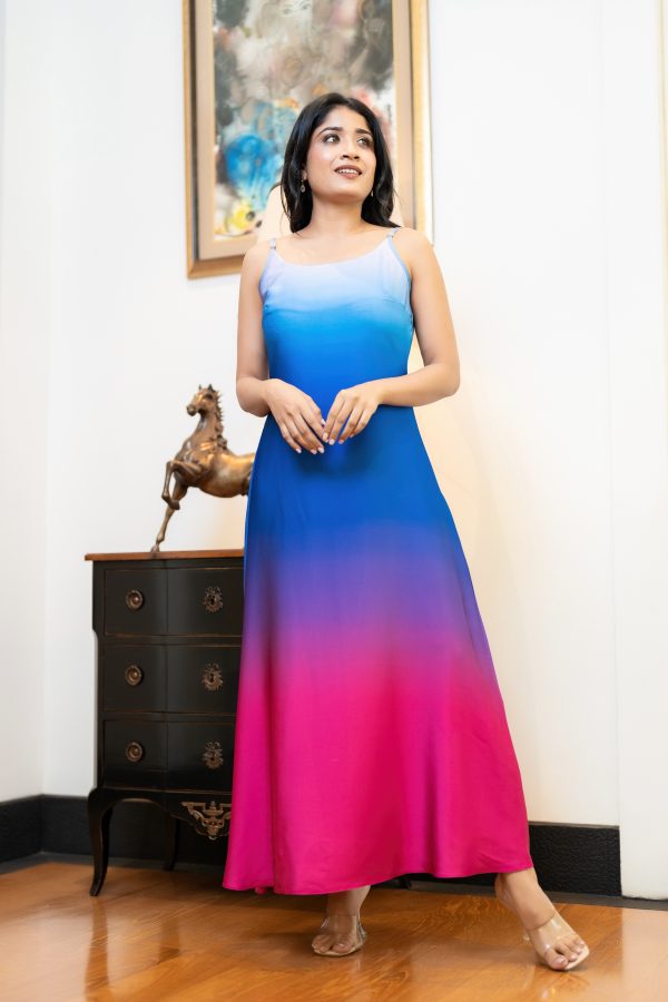 Ombre A-Line Maxi Dress With Adjustable Straps - Image 2
