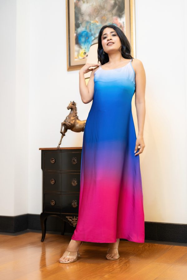 Ombre A-Line Maxi Dress With Adjustable Straps - Image 3