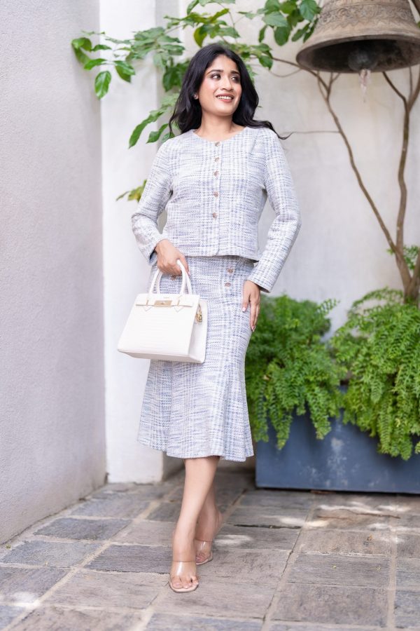Tweed Blazer And Mermaid Skirt With Gold Button Detail - Image 2