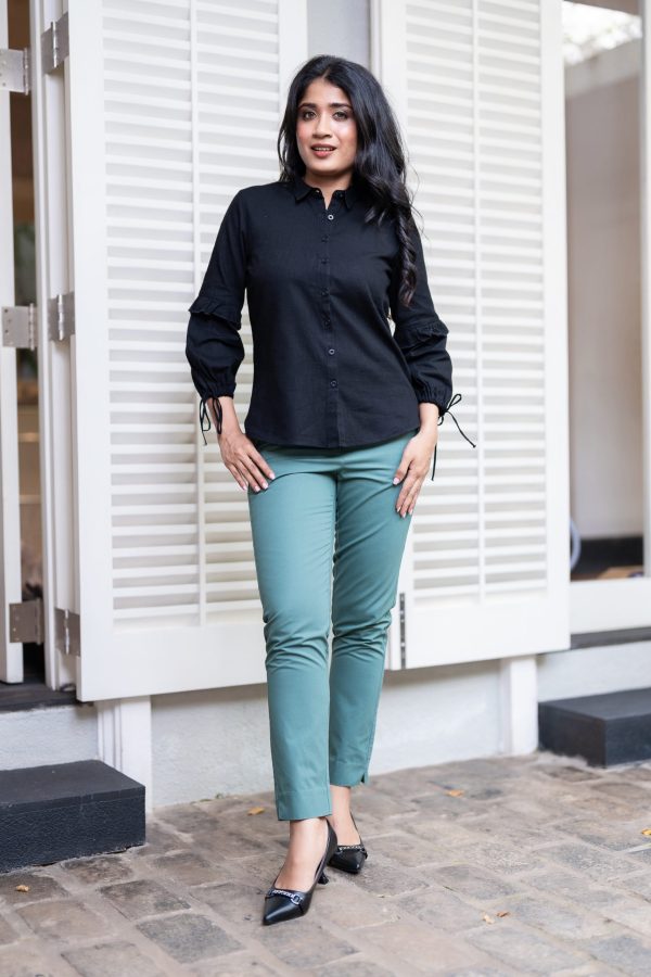 Sleeve Tie-Up Detailed Button Up Shirt Blouse - Image 3