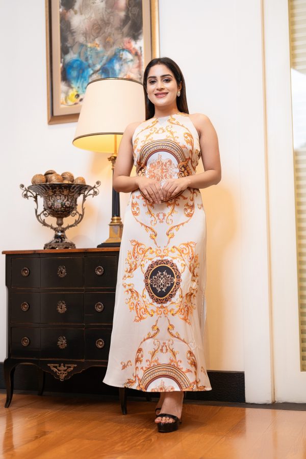 Baroque Patterned Sleeveless A-Line Maxi Dress - Image 3