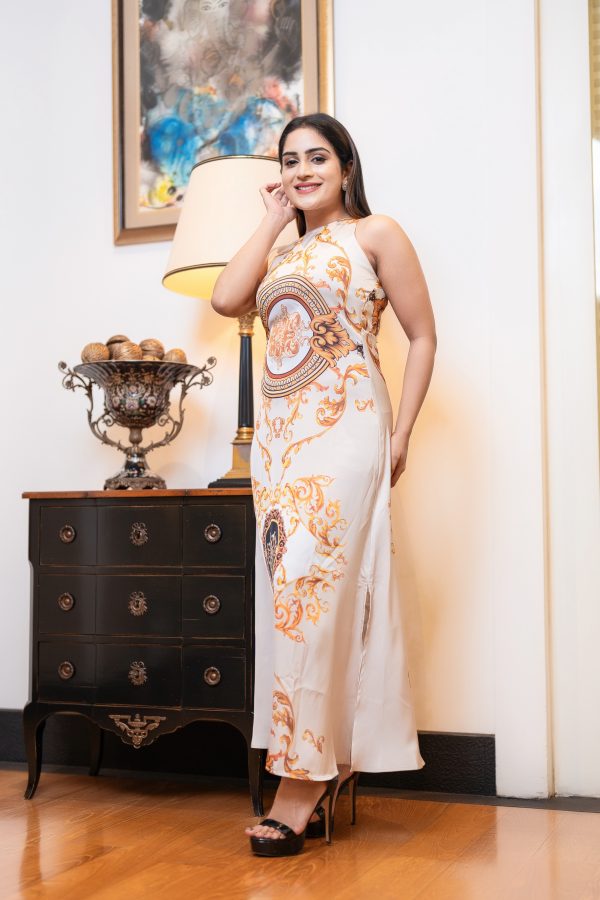 Baroque Patterned Sleeveless A-Line Maxi Dress - Image 4
