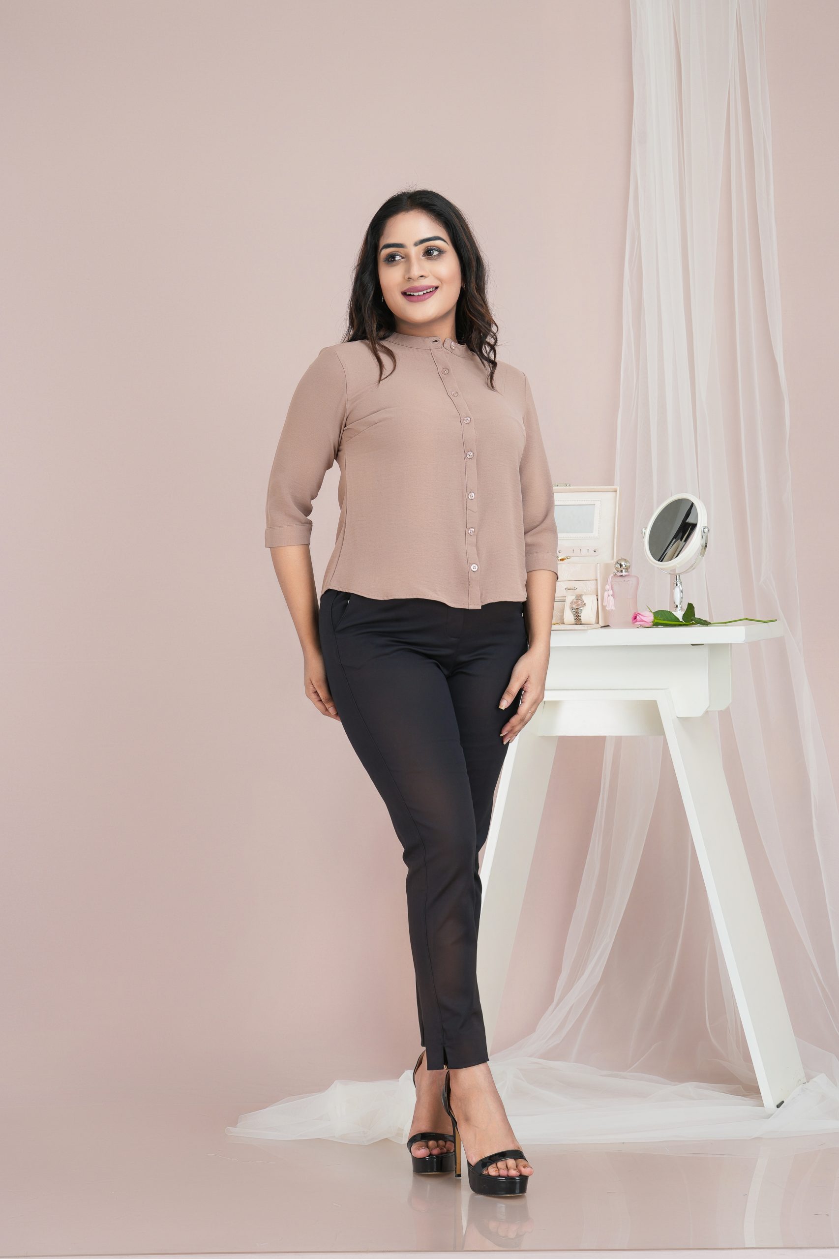 Chinese Collared Button Up Shirt Blouse - Image 3